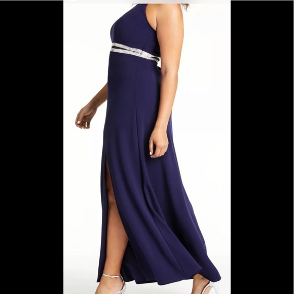 Women’s Formal Dress Sizes 20 22 Sequin Hearts Sheath Navy Embellished Gown Prom - Picture 11 of 16